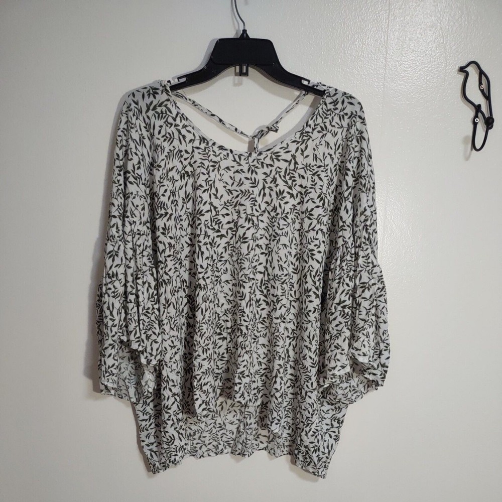 Peach Love Sz 2/3XL California Leaves Boho Bat Wing Sleeve Hi-Low Peasant Blouse